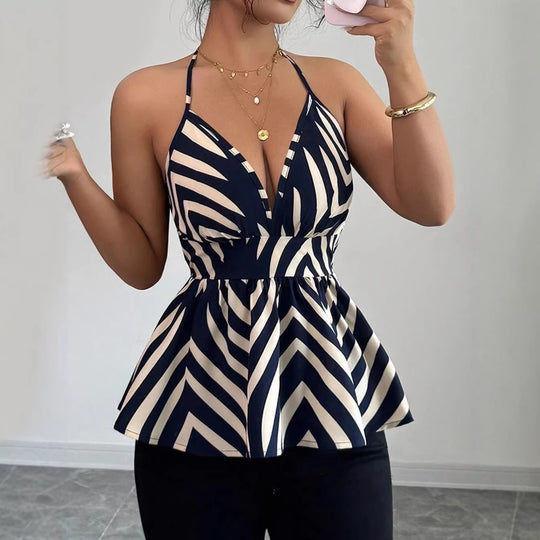 Damen Peplum-Top mit dekorativem V-Ausschnitt R&B