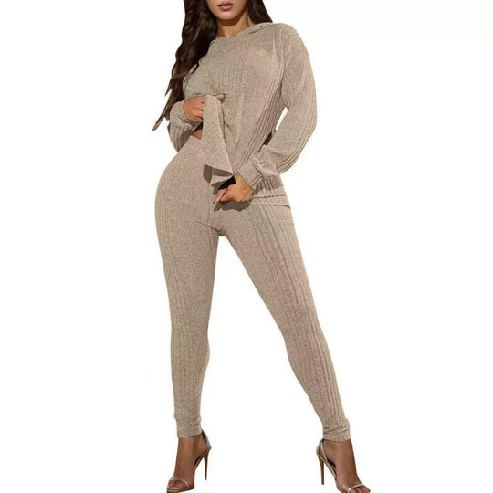 Damen Bequemes Lounge-Set mit Kapuze und schmalen Hosen R&B