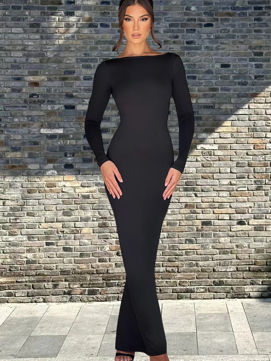 Damen Figurumspielendes Maxikleid mit langem Arm und elegantem Schnitt R&B