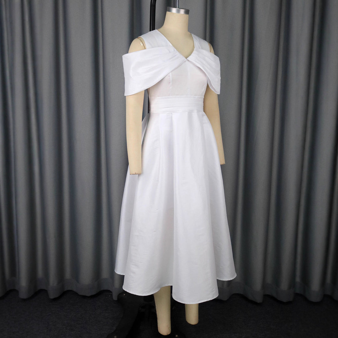 Damen Elegantes Midi-Kleid mit schickem Drapierungsakzent und voluminösem Oberteil R&B