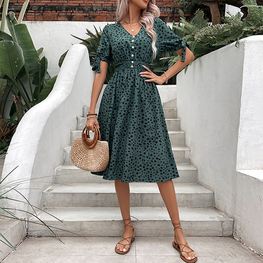 Damen Midi-Kleid mit Schaltknopf-Design und femininen Rüschendetails R&B