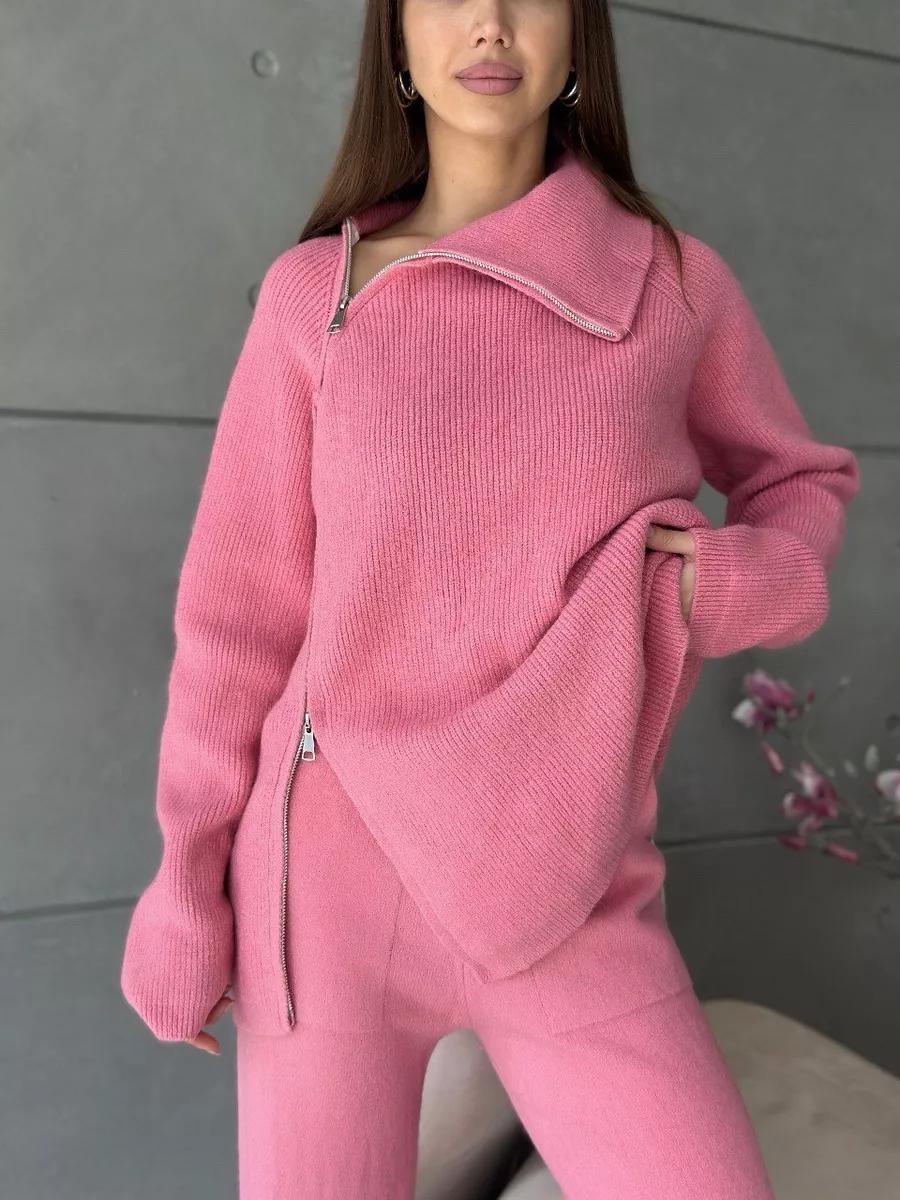 Damen Modernes Strickoberteil mit asymmetrischem Reißverschluss