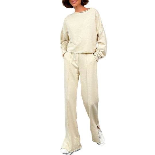 Damen lässiges Cropped Sweatshirt und weit geschnittene Sporthose Set R&B