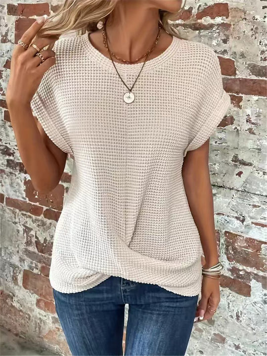 Damen lässiges Waffelpullover mit weichem Stoff und eleganten Ärmeln R&B