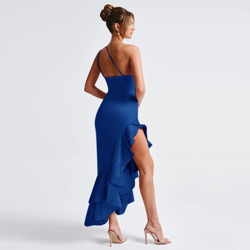 Damen Elegantes asymmetrisches Abendkleid mit Rüsche R&B