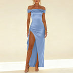 Damen Elegantes bodenlanges Abendkleid mit schulterfreiem Design und Schlitz EB