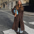 Damen Langer Trenchcoat aus weichem Wildlederimitat mit modischen Details R&B