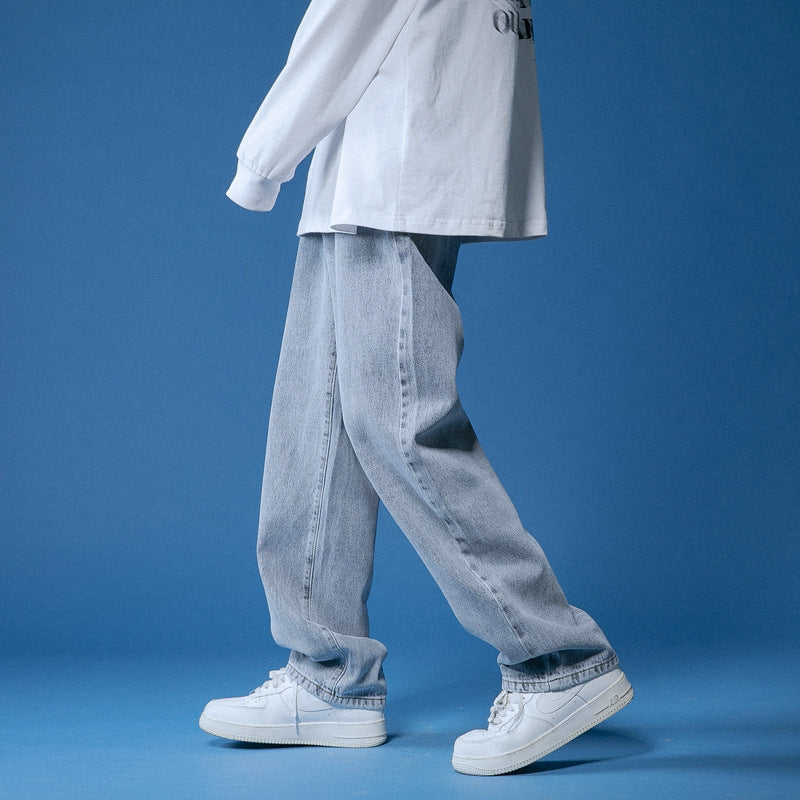 Herren lockere Denim-Jeans im Vintage-Stil mit hoher Taille R&B
