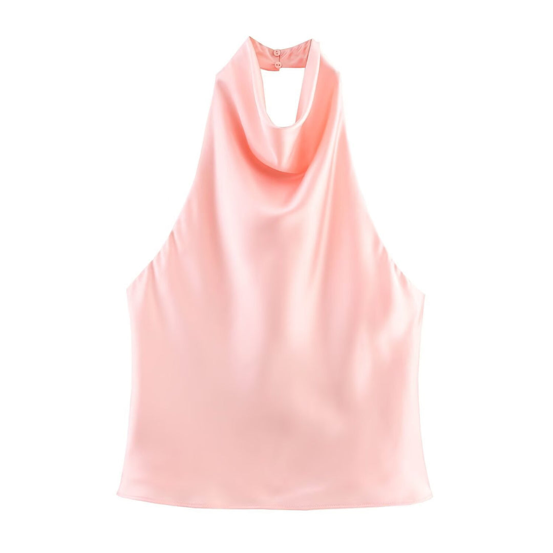 Damen elegantes Haltertop mit fließendem Schnitt und dekorativen Details R&B