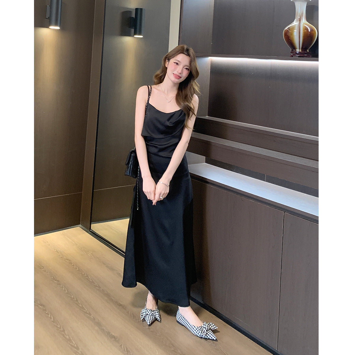 Damen Ballerinas mit stilvollem Karomuster und eleganter Schleifenapplikation