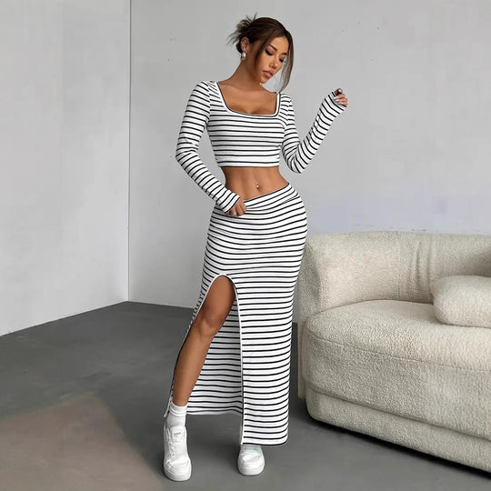 Damen Maxikleid im modernen Streifenlook R&B
