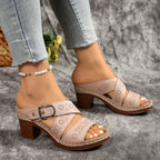 Damen Offene Blockabsatz-Sandalen mit verzierten Riemen und komfortabler Fußbettung R&B