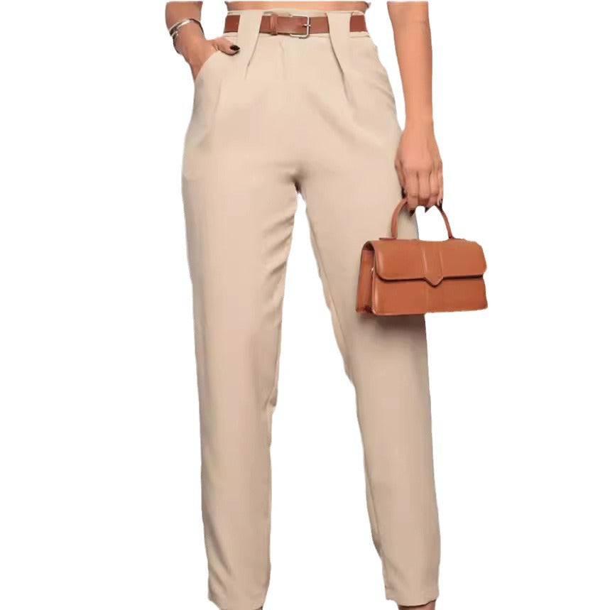 Damen elegante Hochbundhose mit Faltendetails R&B