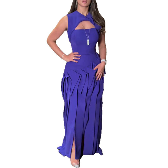 Damen Maxikleid mit außergewöhnlichem Cut-Out und voluminösen Drapierungen R&B