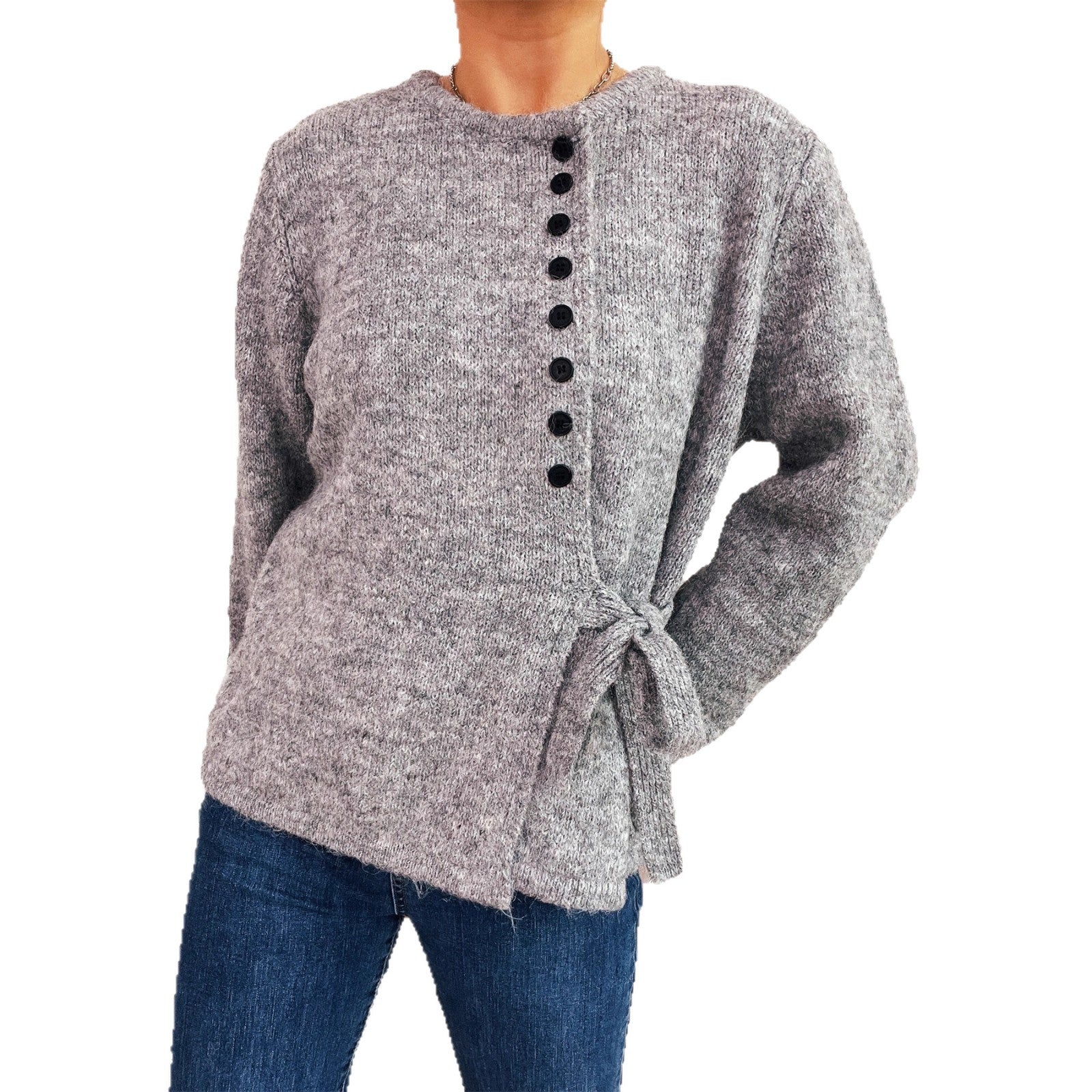 Damen Kuschelige Strickjacke mit elegantem Bindegürtel und modernen Knopfdetails R&B
