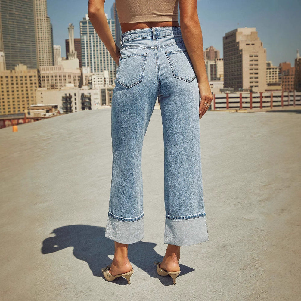 Damen Weit geschnittene Jeans mit umgeklapptem Saum R&B