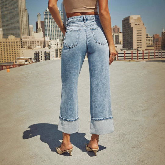 Damen Weit geschnittene Jeans mit umgeklapptem Saum R&B
