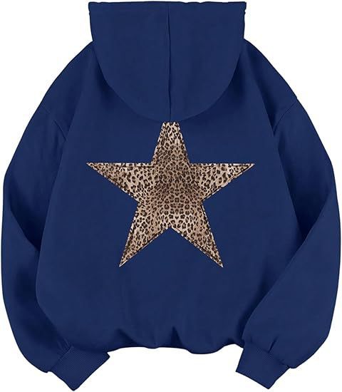Damen lässiger Kapuzenpullover mit leopardem Muster auf Stern R&B