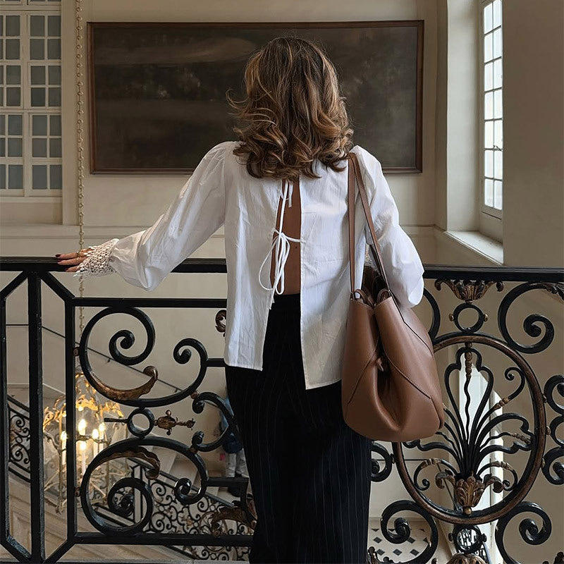 Damen Bluse mit eleganten Spitzenakzenten und Puffärmeln R&B