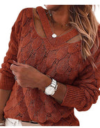 Damen Strickpullover mit V-Ausschnitt und raffiniertem Rippstruktur R&B