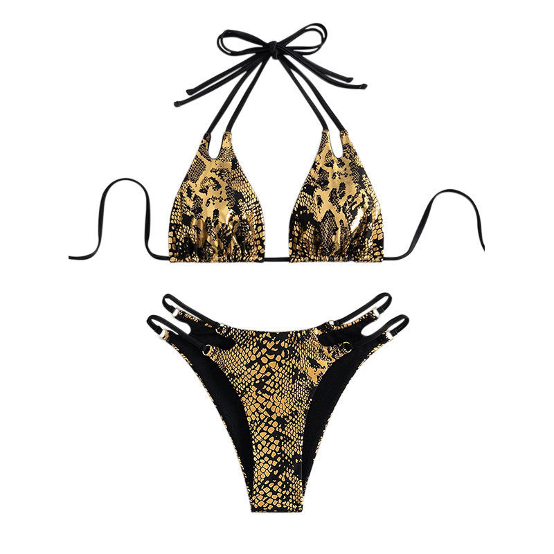 Damen Triangel-Bikini mit außergewöhnlichem Schlangenleder-Design und eleganten Riemen