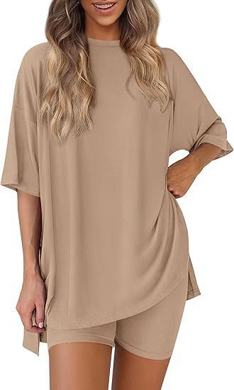Damen Lässiges Lounge-Set mit übergroßem Oberteil und kurzen Hosen R&B