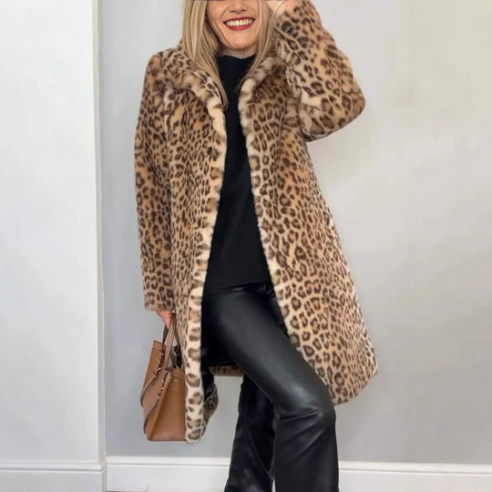 Damen Luxuriöser Teddy-Mantel mit Leopardenmuster und weichem Fleece R&B