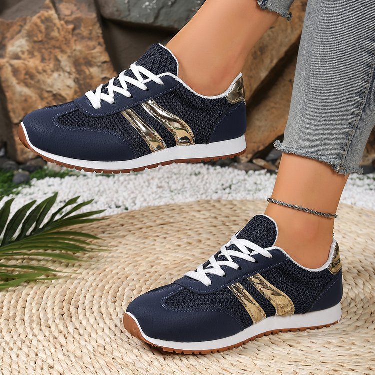 Damen Sportliche Sneaker mit atmungsaktiven Mesh-Einsätzen und modischem Metallic-Detail R&B