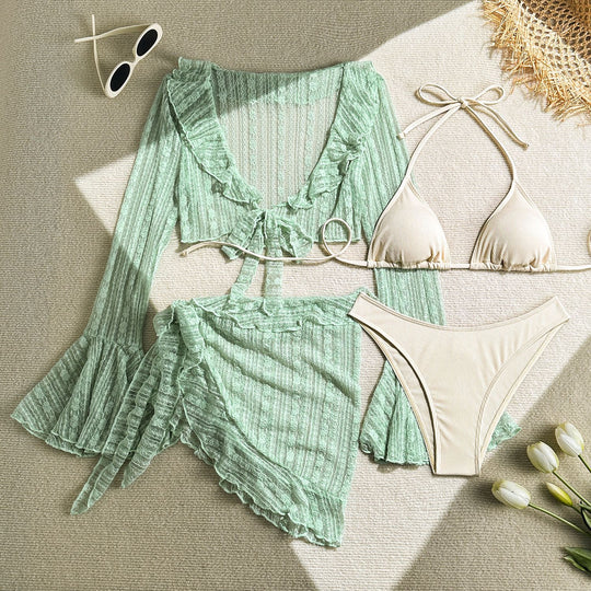 Damen Bikini-Set mit elegantem Wickelrock und verspielten Rüschendetails R&B