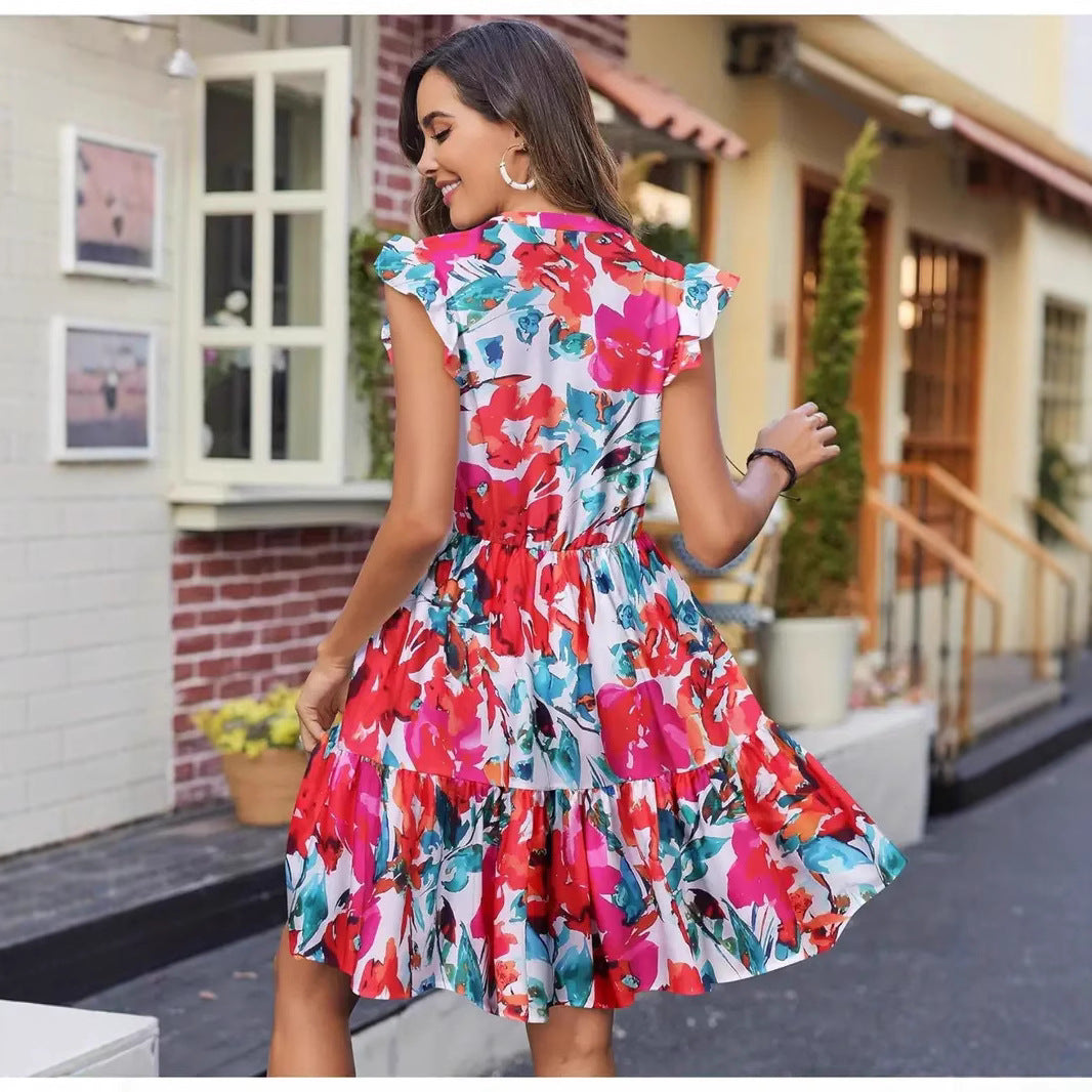 Damen Sommerliches Kleid mit Rüschendetails und elastischem Bund R&B