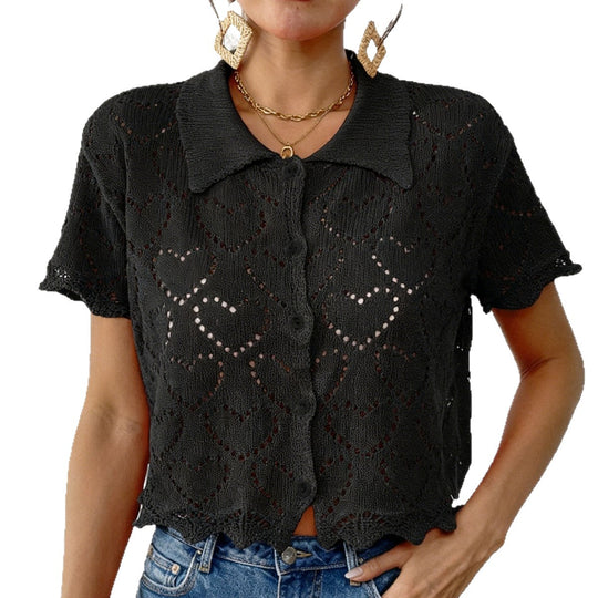 Damen luftiger Häkel-Cardigan mit modischem Lochmuster R&B