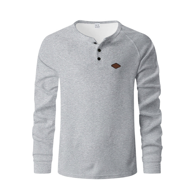 Herren Langarm-Henley-Shirt mit strukturiertem Design und praktischen Knöpfen R&B