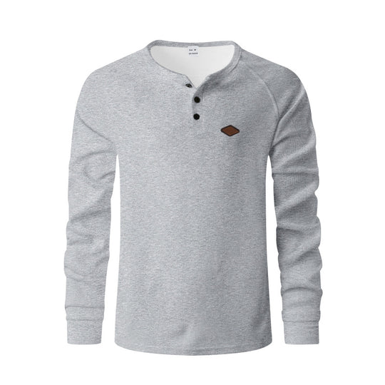 Herren nan strukturiertes Langarmshirt mit kurzer Knopfleiste, Raglanärmeln und dezenter Logo-Applikation R&B