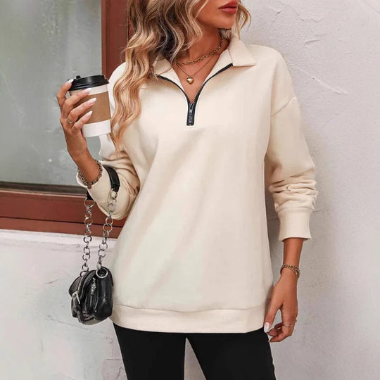 Damen Sportlicher Pullover mit halbem Reißverschluss und gemütlichem Schnitt R&B