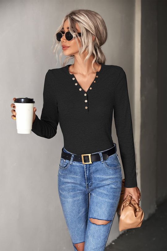 Damen Langarmshirt mit modischer Knopfleiste R&B
