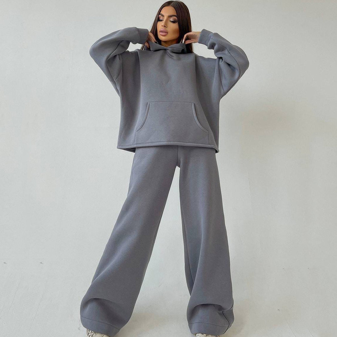 Damen Sportliches Sweat-Anzug-Set mit weitem Bein und Kapuze R&B