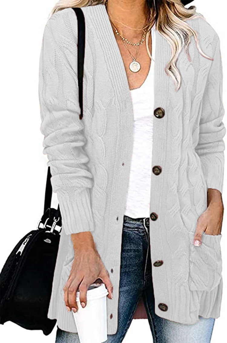 Damen Strickjacke mit dekorativem Zopfmuster und praktischen Taschen R&B