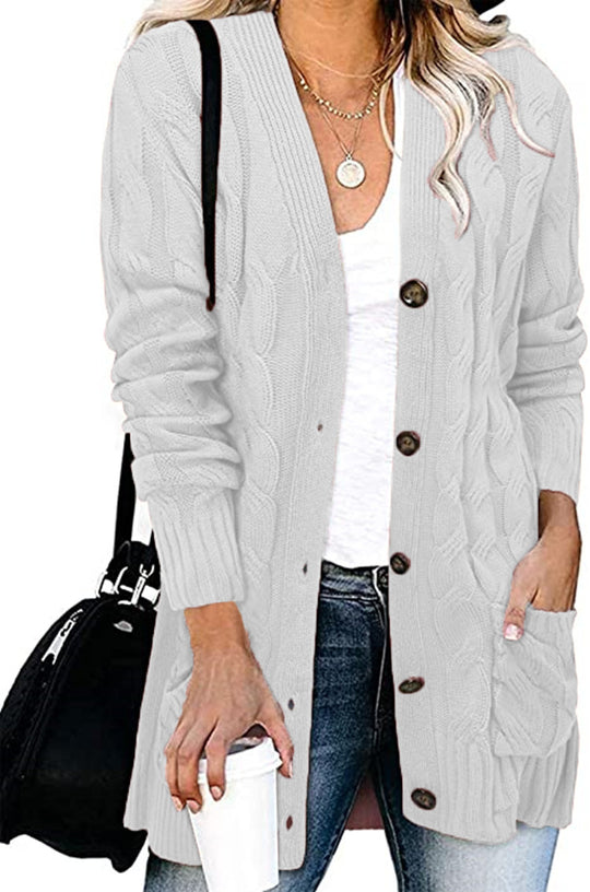 Damen Strickjacke mit dekorativem Zopfmuster und praktischen Taschen R&B