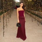 Damen Elegantes Cocktail-Maxi-Kleid mit schulterfreiem Design und sanfter Raffung R&B