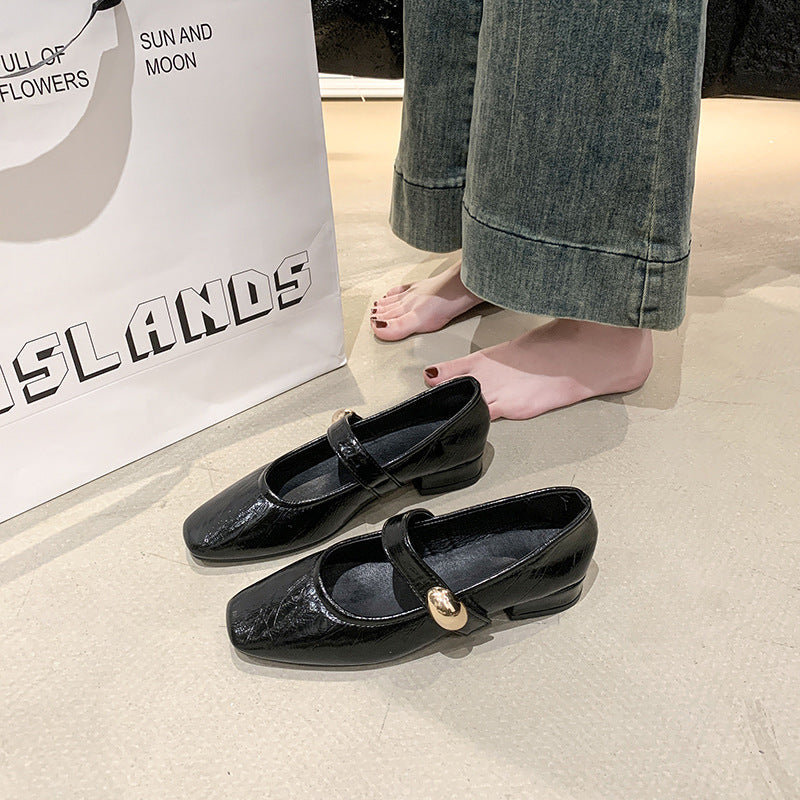 Damen Elegante Flachschuhe mit verstellbarem Riemen und glänzender Oberflächenstruktur R&B
