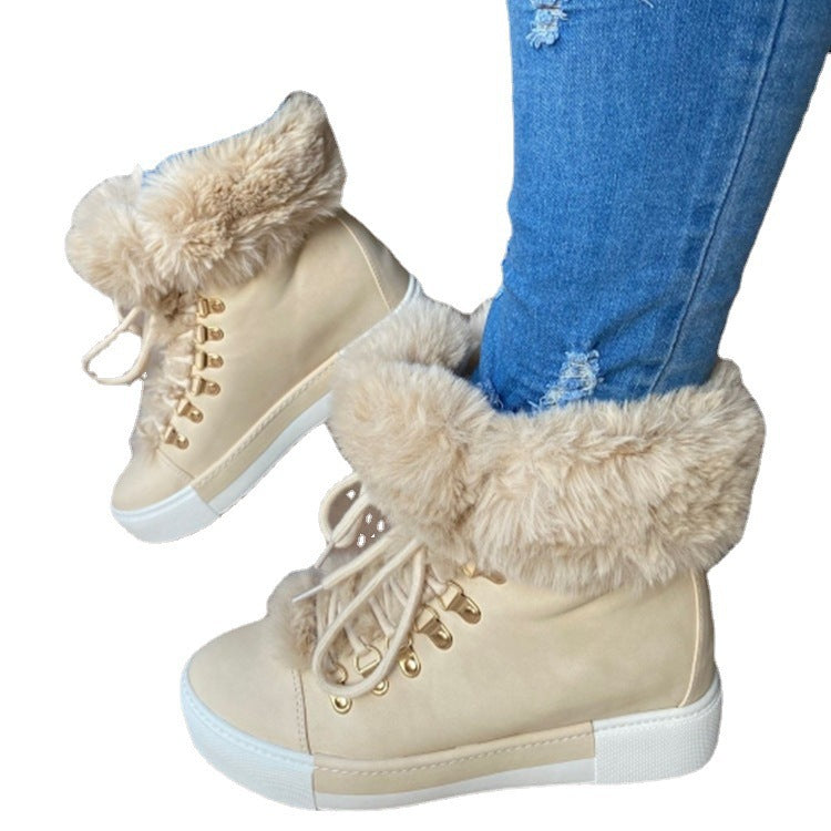 Damen Sportliche High-Top Sneaker mit flauschigem Kunstfellkragen R&B