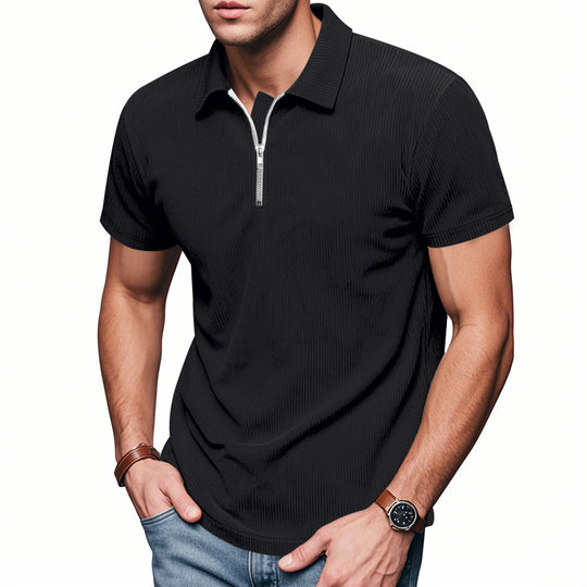 Unisex nan kurzärmeliges Halbzip-Polo aus geripptem Jersey mit Hemdkragen R&B