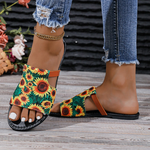 Damen modische Riemchen-Pantoletten mit floralem Design und verspieltem Totenkopf R&B