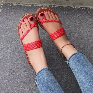 Damen bequeme Riemchen-Sandalen mit geflochtenem Design R&B