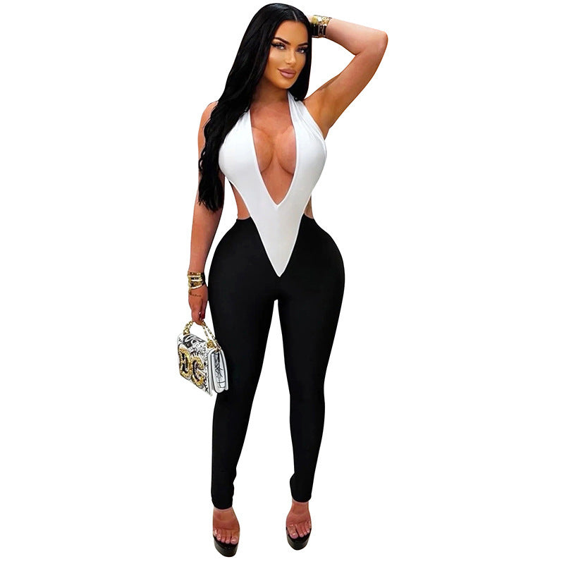 Damen Eleganter und figurbetonter Jumpsuit mit tiefem V-Ausschnitt und seitlichen Cut-Outs R&B