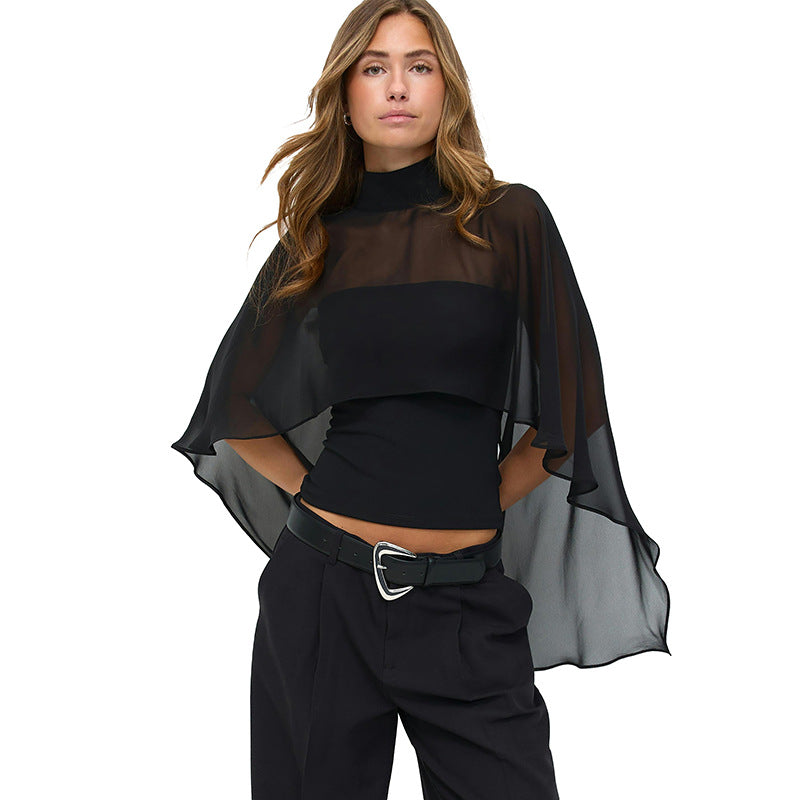 Damen elegantes Top mit transparenten Flügel-Ärmeln R&B