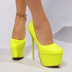 Damen Plateaupumps mit hohem Absatz und glänzender Oberfläche R&B