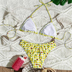 Damen Triangel Bikini mit frischem Karomuster und kontrastierenden Schleifen R&B