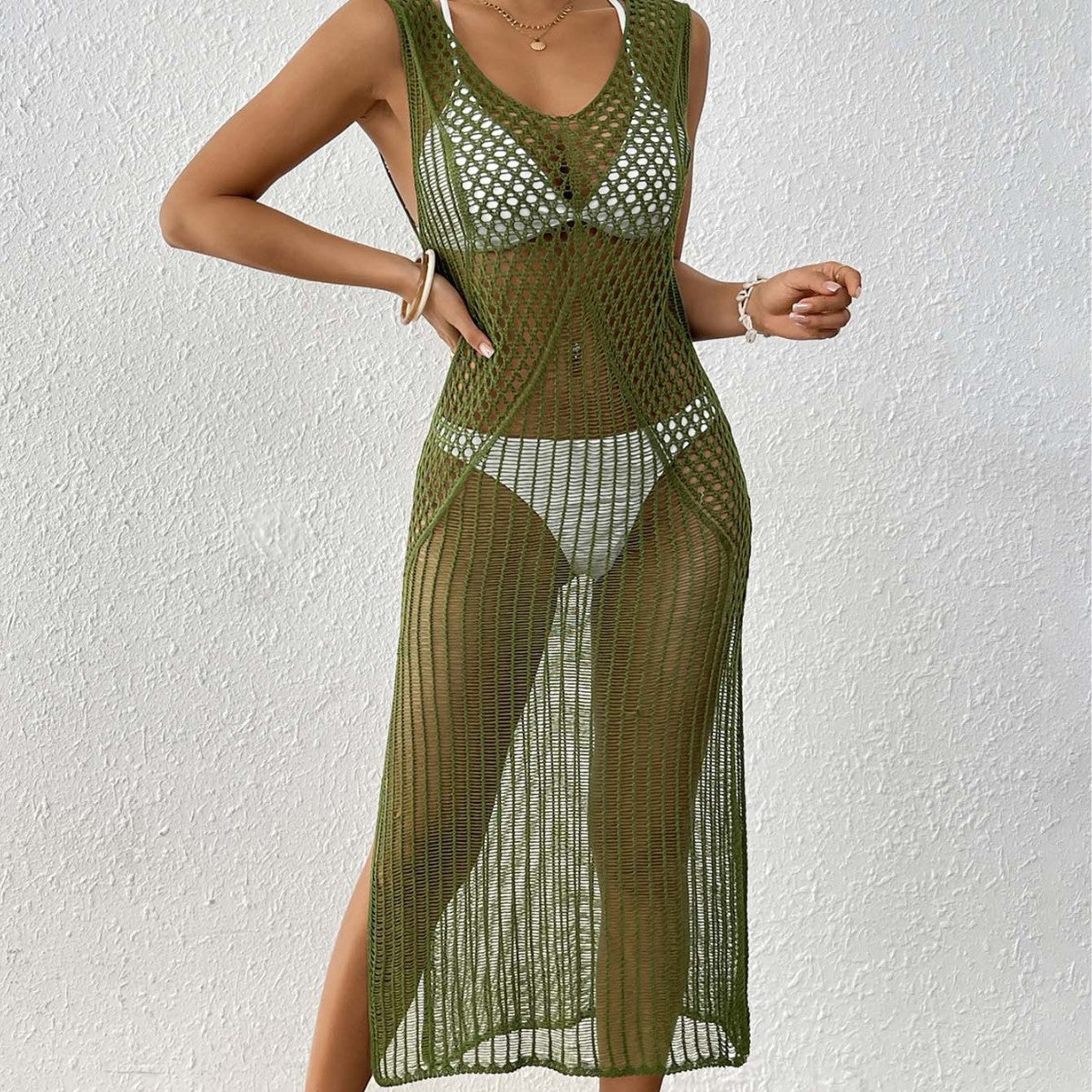 Damen eleganter Häkelsarong mit transparentem Design R&B
