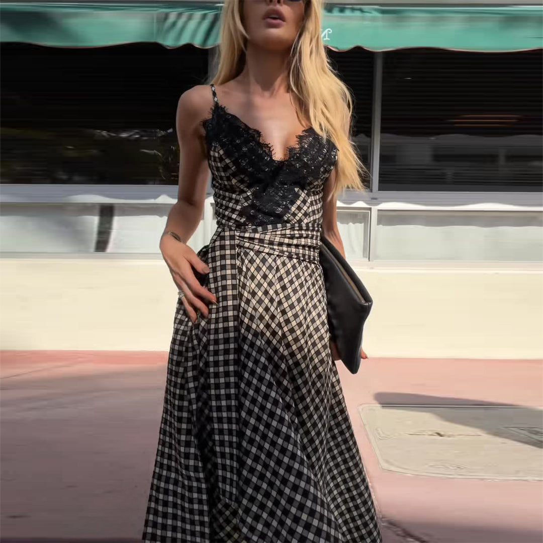 Damen Maxikleid mit aufregendem asymmetrischem Saum und feinen Spitzendetails R&B